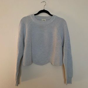 WILFRED szL grey scalloped cropped rib knit sweater